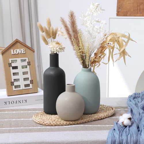 Ceramic Vase Set of 3, Large Neutral Rustic Vases for Farmhouse Decor, Pampas Grass & Dried Flowers and Table Living Room Home Decor - color: 3pcs-multicolor Large
