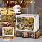 MiniCity DIY Book Nook Kit for Adults, 3D Wooden Puzzle Bookend Bookshelf Insert Decor with LED Light and Dust Cover (Library of Gods Max) - style: Library of Gods Max