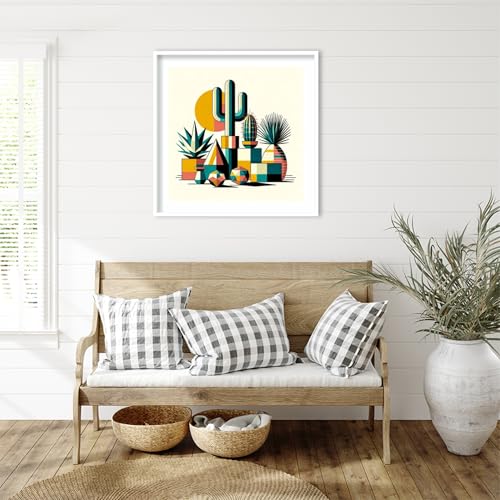 Amanti Art Framed Wall Art Print 33x33 Succulents in Cubist Vases by David Galan, Abstract Wall Art, Modern Contemporary Decor, Large Poster Painting Artwork for Living Room, Bedroom, Bathroom, - color: Svelte White, size: 33"L x 33"W