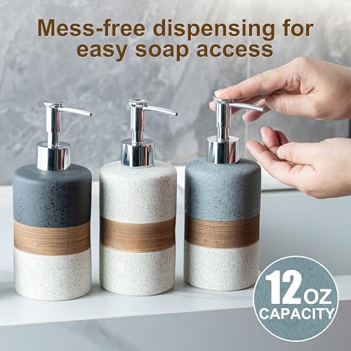 Ceramic Dish Soap Dispensers Set(2 Pack), Hand, Dish, Shower Soap Dispenser for Kitchen Sink & Bathroom, Includes Stainless Steel Pump, Silicone Funnel & Diatomaceous Holder, Black - color: Black and White, size: 2xSoap Dispenser Set with Tray