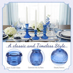 Mumufy 20 Pcs Glass Crystal Taper Candle Holders Clear Glass Candlestick Holder Fit 0.8 Inch Candles Crystal Decorative Candle Stand Centerpiece Table Wedding Dining Party (Blue) - color: Blue
