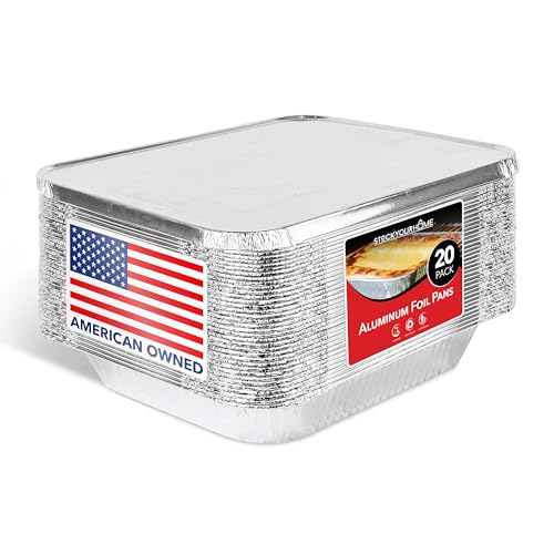 Foil Pans with Lids - 9x13 Aluminum Pans with Covers - 20 Foil Pans and 20 Foil Lids - Disposable Food Containers Great for Baking, Cooking, Heating, Storing, Prepping Food Silver, Stock Your Home - size: 20 Pack W/ Lids