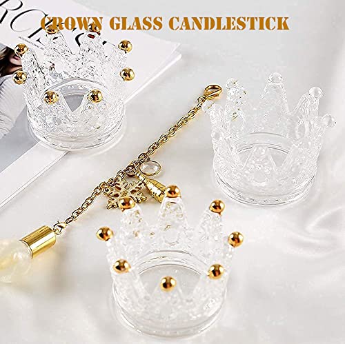 AKOAK 1 Pack Crown Glassware Candle Holder, Elegant Glass Tea Lamp Holder, Tea Light/Tabletop Candle Holder Decoration, Votive Candle Holder, Wedding, Party, Dinner, Family Decoration (Golden) - color: Golden
