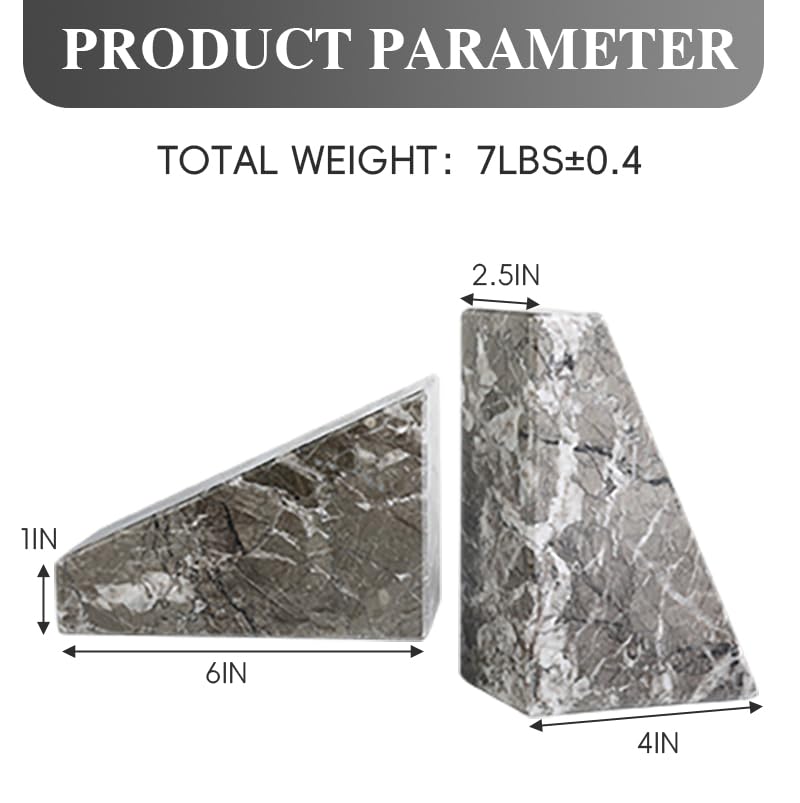 Koville Marble Bookends for Shelves, Large Bookends for Heavy Books, Natural Stone Book Stopper for Books CD Movies, Aesthetic Decorative Book Ends, Bookshelf Table Home Decor(Grey) - color: Trapezoid-grey
