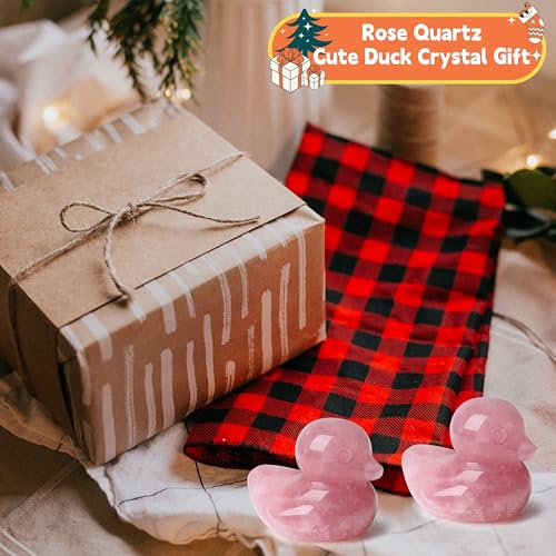 QINJIEJIE Duck Decor Rose Quartz Crystals Ducks Figurine Gemstone Healing Crystal Stone Cute Animal Statue Lucky Funny Home Room Desk Decor Stocking Stuffers Pink Duck Gifts for Women - color: Rose Quartz