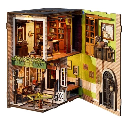 Fsolis Book Nook Kit, 3D Wooden Puzzle for Adult DIY Miniature Kit Decorative Bookend Bookshelf Bookcase Decor Gifts for Women Readers Book Lovers(Rose Detective Agency) - style: Rose Detective Agency