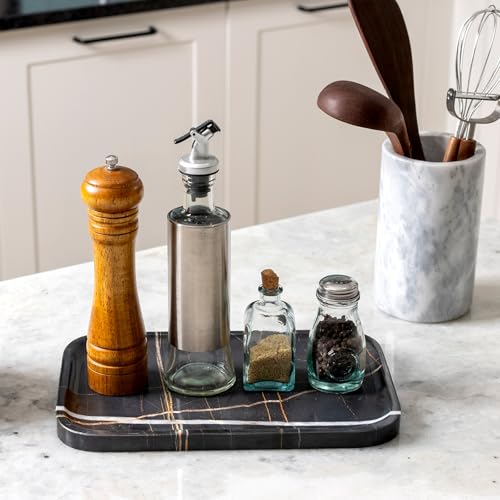 Koville Marble Tray, 12"x8" Natural Marble Vanity Tray for Countertop Bathroom Kitchen Dresser, Decorative Catchall Trays for Perfume Jewelry, Rectangular Stone Serving Tray(Black) - color: Black