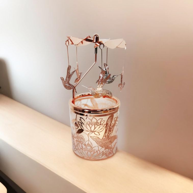 Carousel Candle Rotary Candle Holder for Home Decoration, Funny Birthday Gift for Grandma Wife Daughter, Unique Birthday Gift for Women, Rotating Candles for Mom (Gold Hummingbird)