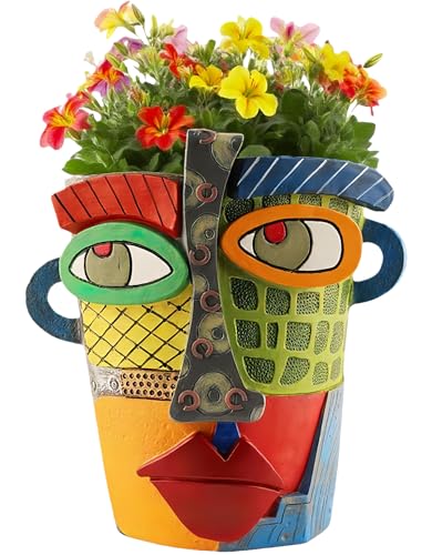 Picasso Abstract Face Flower Pot,Unique Resin Crafted Planter with Drainage Holes,Interesting Colorful Planter with Human face,for Indoor and Outdoor Botanical Home décor (Modern) - style: Modern