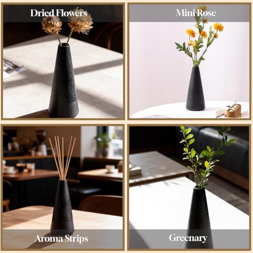 Conical Black Ceramic Bud Vase Handmade Minimalist Floral Vase for Wedding Centerpiece Home Office Desk Decor Modern Tabletop Decoration