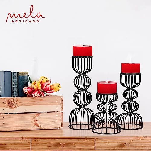 Lainon Candle Holders for Pillar Candles (Black, Set of 3) - Hand Crafted Black Metal Candle Holder Set - Metal Candle Holders Pillar for Table Centerpiece - Modern Candle Stand - 6", 9", 12" - color: Metal - Black