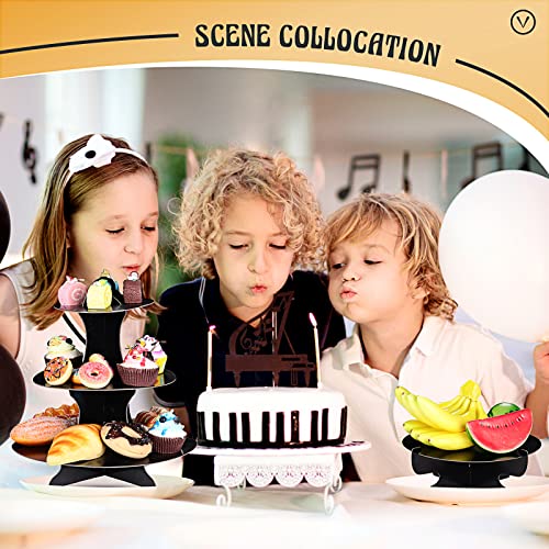 Zopeal 7 Pcs Dessert Table Display Set 3-Tier Cupcake Stand 1-Tier Cup Cake Display Tower Platters and Serving Trays Cardboard Cake Cookie Holders for Wedding Birthday Party Baby Shower(Black) - color: Black