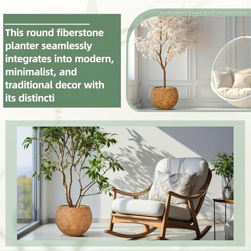 Panlaolao 10 H x 14" Dia (10" Pot Opening) Round Fiberstone Planter with Drainage Hole, White, Indoor/Outdoor Large Plant Pot for Home Patio Garden, Ideal for Large Plants-Camel - color: Camel, size: 14 Inch