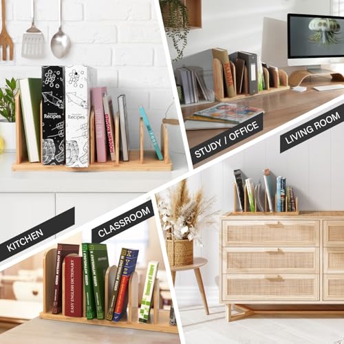Cook Book Organizer, 6 Sections, Recipe Book Holder Rack, Tabletop Stand for Convenient Cookbook Storage, Vertical Cook Book Stand Kitchen, Binder Holder for Desk & Countertop (Bamboo) - color: Bamboo, size: 6 Sections