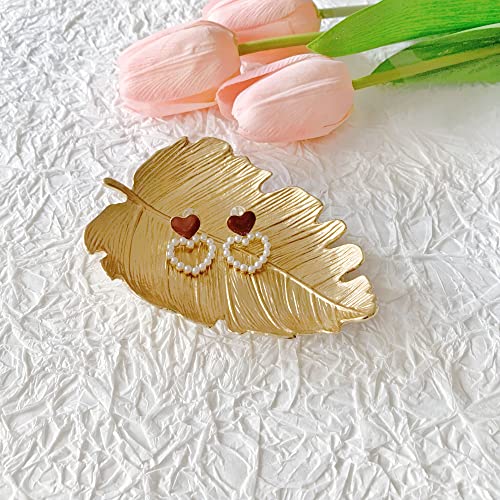 Small Leaf Shaped Trinket Dish, Decorative Gold Jewelry Dish Tray, Ring Hodler Dish Jewelry Organizer - color: Elm Leaf