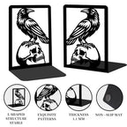 Raven and Skull Decor Gothic Metal Bookends for Shelves, Office Desk Organizer Book Ends for Heavy Books, Home Office Desk Bookshelf Decor Gift for Gothic Lovers and Reading Enthusiasts - style: Crow