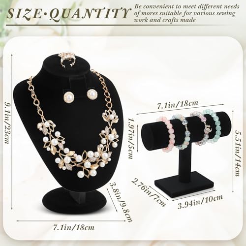 RattanView 2 Pcs Black Velvet Jewelry Display Set Necklace Mannequin Bust Stand T Bar Bracelet Holder for Retail Home Decor - color: Black