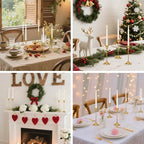 Candlestick Holders, 6 PCS Brass Gold Metal Taper Candle Holder with Adhesive Wax fits 3/4 Inch Long Candles, Vintage Modern Candle Holders for Table Mantel Wedding Housewarming Gift