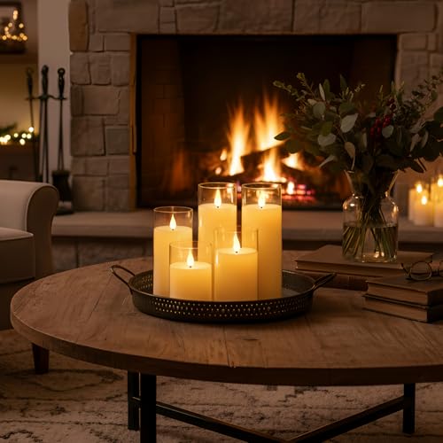 Homemory Ivory White Flickering Flameless Candles, Battery Operated Acrylic LED Pillar Candles with Remote Control and Timer, Set of 5 - color: Ivory