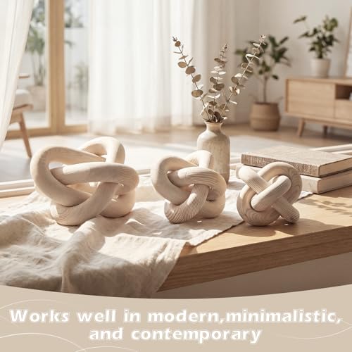 3 Pack Wooden Knot Decorations 3 Color Set Coordinated Boho Nautical Home Decor for Shelf, Wall, Tabletop, Sizes 3.94", 4.72", 5.91" (Nature) - color: Nature