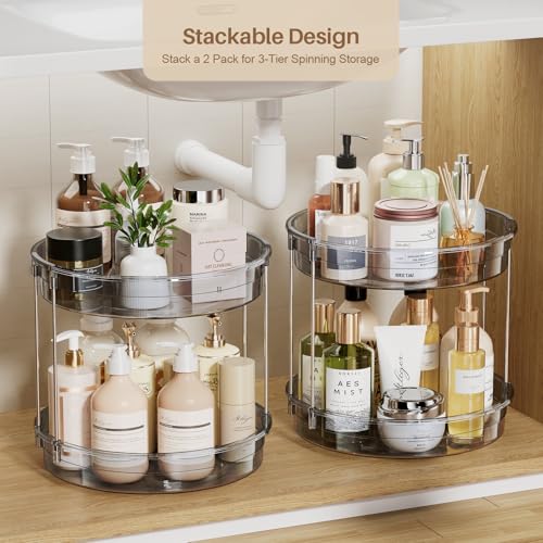 LAMU 12 inch 2 Tier Lazy Susan Turntable Organizer Rotating Spice Rack Organization for Cabinet, Kitchen, Pantry, Countertop, Bathroom, Vanity, Medicine Cabinet Organizer, Grey - color: Gray, size: 12in 1Pack High Edge