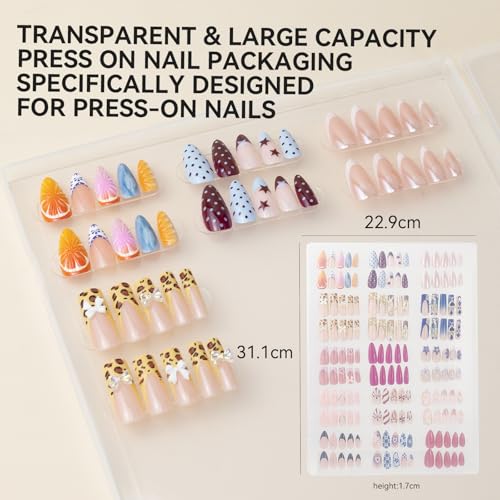 Nails Storage Box with Stand for Fake Nail,Large Empty Nail Box Case Use for Press On Display & Storage,Nail holder for Painting Practice,Acrylic Nail Display Stand for Design Home