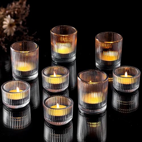 Hewory Glass Tealight Candle Holder: 8 Pcs Tea Lights Candle Holder Clear Votive Candle Holders for Table Centerpiece, Tea Light Holders Glass Candle Holder for Wedding Party Living Room Home Decor - color: Clear, size: 8PCS
