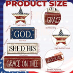 CroBlissful 4 Pcs 4th of July Decorations Patriotic Memorial Day Tabletop Decoration Red White Blue Table Centerpieces Sign for Office Tiered Tray Home Shelf 250th Anniversary(God Star) - style: God Star