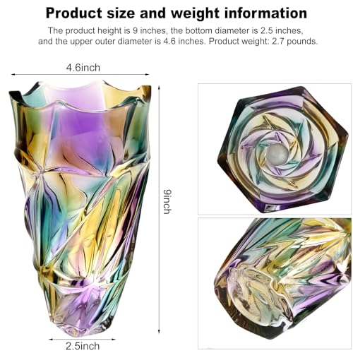 9 Inch Height Glass Flower Vase, Elegant Purple Spiral Twist Design, Heavy Base, Modern Art Decor with Diagonal Pattern for Home Centerpiece