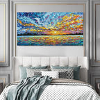 Art 30x60 Inch Hand-Painted Sea Sunrise Landscape Modern Abstract Oil Painting Large Canvas Art Hall Bedroom Office Wall Decoration - color: Yi048