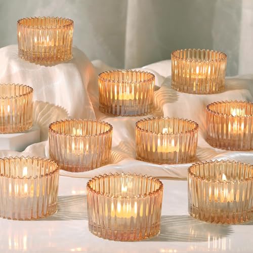 HAVITI 24 Pcs Large Tea Light Holders, Gold Glass Candle Holders, Votive Candle Holders for Table Centerpiece Wedding Table Decor - color: Gold, size: 1.6" x 2.7"