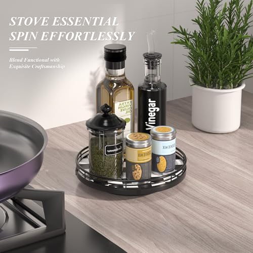 Black and White Kitchen Lazy Susan Turntable – Checkered Round Decorative Tray, 9" Table Top Oak Wood Lazy Susan for Cookies, Dining Table Organizer, Small Kitchen Table Centerpiece - color: Black & White, size: 9 inches