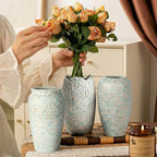 BEAHOT Ceramic Vases Set of 3 – 6.7-inch Handmade Blue & White Pottery Trio with Speckled Glaze – Decorative Flower Vases Home Decor for Table Mantel Entryway Shelf Living Room Kitchen Bathroom - size: Blue White 3 set