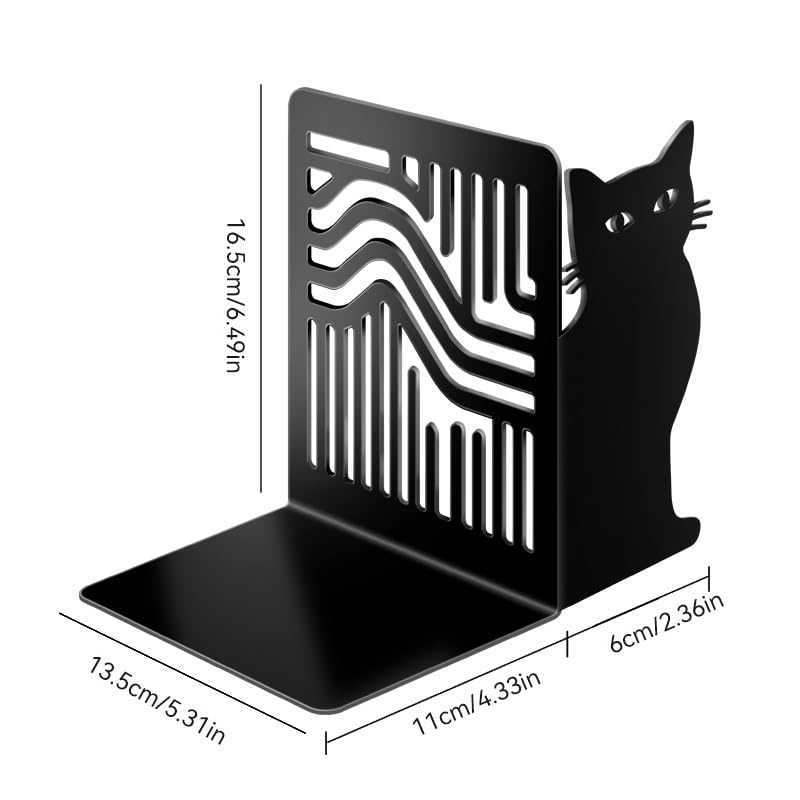 Metal Cat Bookends Set of 2 - Decorative Bookends for Heavy Books with Geometric and Sitting Cat Design, Functional Book Holders for Shelves Desk, Black Matte Office, Home, Library Decor - color: Type-4