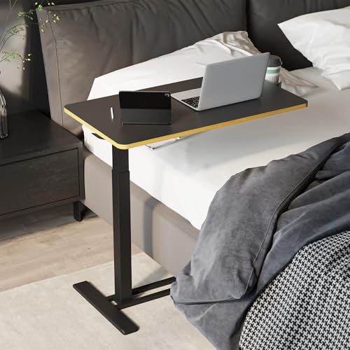 SANODESK Medical Adjustable Overbed Bedside Table with Hidden Casters, Pneumatic Mobile Laptop Computer Standing Desk Cart with Tray, Hospital and Home Use(31.5" W x 17.7" D, Black) - color: Black, size: Large