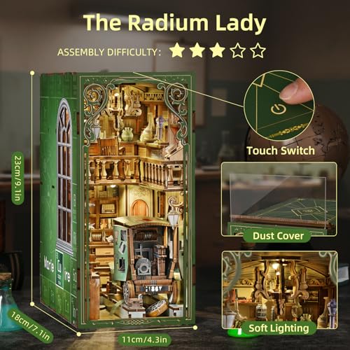 CCCDF Book Nook Kit, DIY Scene Miniature House Kit Tiny House Mini Booknook Craft Bookshelf Decor, 3D Puzzles for Adults, Gifts for Book Lovers (The Radium Lady) - style: The Radium Lady