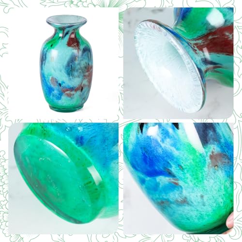 KAMMAK Colored Glass Vase, Beautiful Hand Blown Decorative Vase, Modern Art Vase for Flower Mantle Dining Table Centerpiece, Entryway Living Room Wedding Decoration (JG2068) - style: JG02068