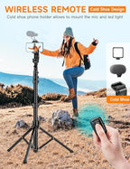 Phone Tripod, 71" Portable Cellphone Tripod Stand with Remote & Phone Holder, Camera Stand for iPhone, Compatible with Camera iPhone/Android Smartphone/Gopro - size: 71 inch