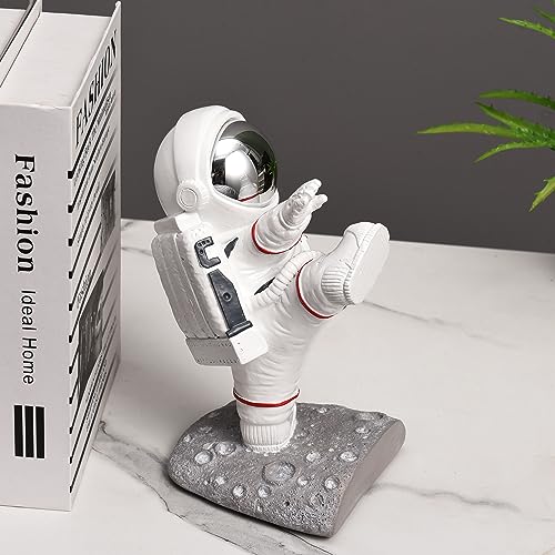 White Book Ends for Kids, Upgraded Astronaut Bookends Resin Spaceman Book Holders for Shelves Sturdy Book Stopper Book Ends to Hold Books Unique Outer Space Book Shelf Ends(F2-Silver Color) - color: Astronaut F-silver