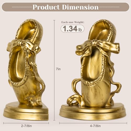 Bookends for Shelves, Ballet Slipper Decorative Bookends - Book Ends with Anti-Slip Pad for Book Lovers Dancers Heavy Book Holder for Home Office Decor (Gold) - color: Gold