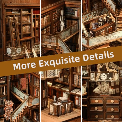 MiniCity Book Nook Kit, DIY Miniature Dollhouse Booknook Kit, 3D Wooden Puzzle Bookend Bookshelf Insert Decor with LED Light for Teens and Adults (Beyond Library Max) - style: Art Nouveau
