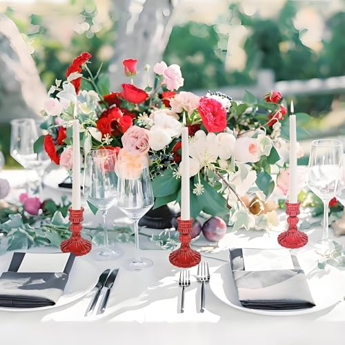 Glass Candlestick Holder,Striped Taper Candle Holders,Set of 6 Candle Stand for Table Centerpieces, Home Decor,Weddings,Festival and Parties (Red Stripe Pattern) - color: Red Stripe Pattern