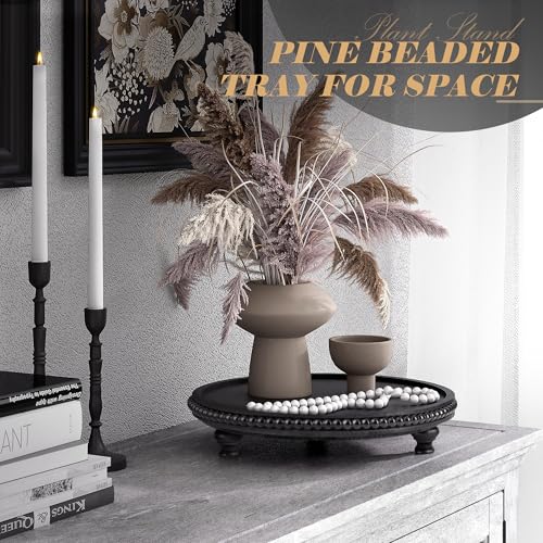 EOSAHR Rustic Round Pine Wooden Display Riser - Farmhouse Wood Riser with Beaded Edge for Plant Stand - Best Boho Chic Decor for Coffee Table , Pedestal Stand Soap Dispenser & Room Decor(Black) - color: Black