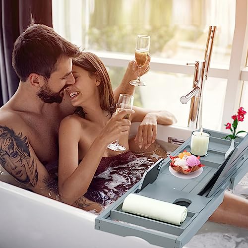 Premium Bathtub Caddy Tray - Bath Tray - Bath Tub Tray Table for Bathtub - Bath Caddy Tray for Bathtub, Expandable Size, Fits Most Bath Tubs - Grey - color: Gray