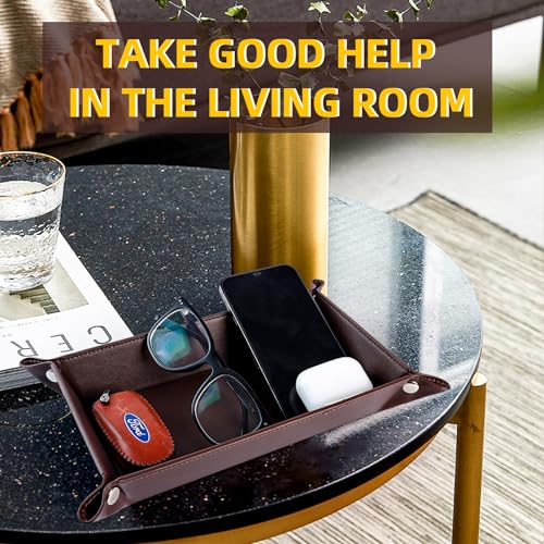 Valet Tray for Men Women - PU Leather Travel Catchall Tray Organizer - Rectangle - color: Dark Brown 2