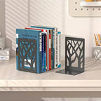 2 Pieces Black Book Ends for Shelves, Modern Tree Design Decorative Bookends, Non-Slip Heavy Duty Metal Book Stopper - 7 x 4.7 x 3.5”