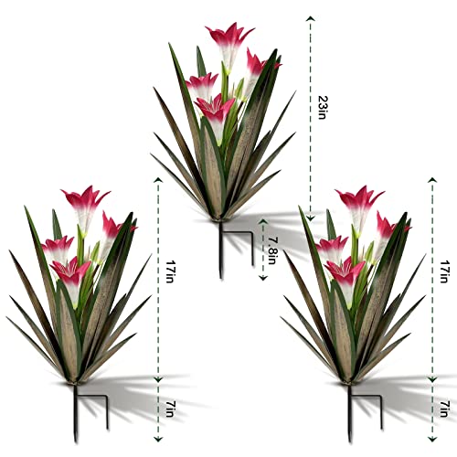 Homight Metal Agave Plant Outdoor Decoration Lily Mexican Yard Art Garden Gift Home Decor Hand Painted Metal Agave Garden Yard Statue, Outdoor Lawn Ornaments(3 Big Red Lilies) - color: 3 Big Red Lilies