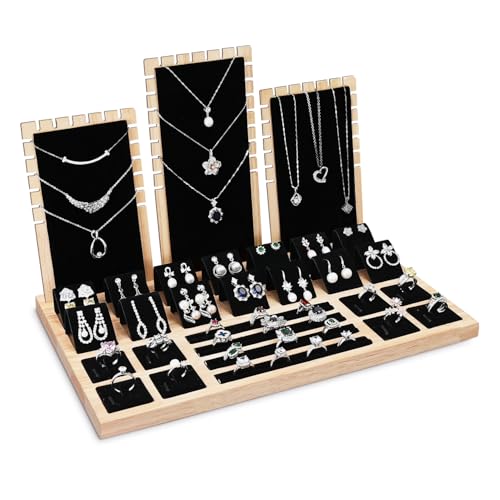 MOOCA Jewelry Display Set, Necklace Display Bust, Earring Organizer, Ring Holder Stand for Showcase and Store, Premium Fabric - color: 8) 1 set. Black Velvet