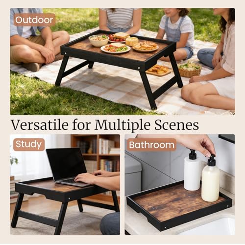 Fibogollo 2 Pack Wooden Bed Tray Table with Folding Legs,Breakfast Trays,Serving Tray for Food and Snack,Laptop Trays for Working
