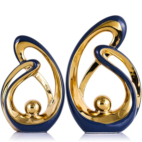 XMGZQ Home Decor Accent,Porcelain Art Mid Century Bookshelf Decorations,Gold Centerpieces for Tables,Abstract Ceramic Statue Sculpture for Coffee Table Mantel Tv Stand Centerpieces (Blue, Large) - color: Blue, size: Large
